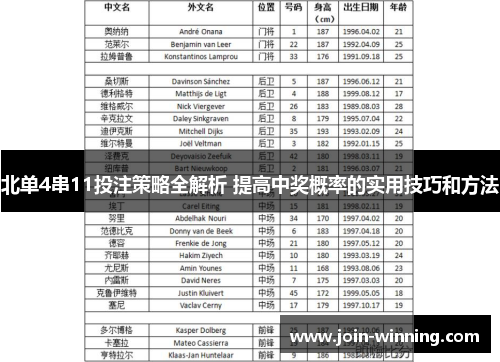 北单4串11投注策略全解析 提高中奖概率的实用技巧和方法