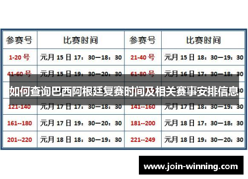 如何查询巴西阿根廷复赛时间及相关赛事安排信息